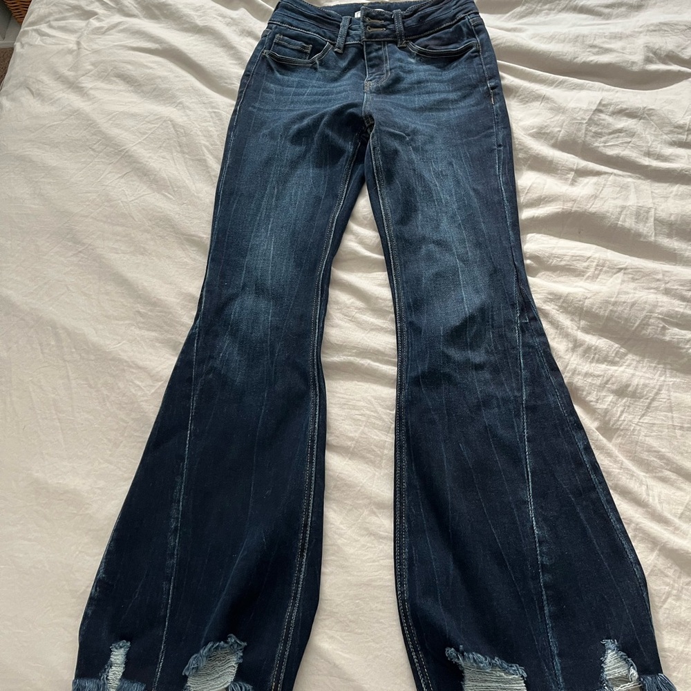 Girls Flared Dark Blue Jeans